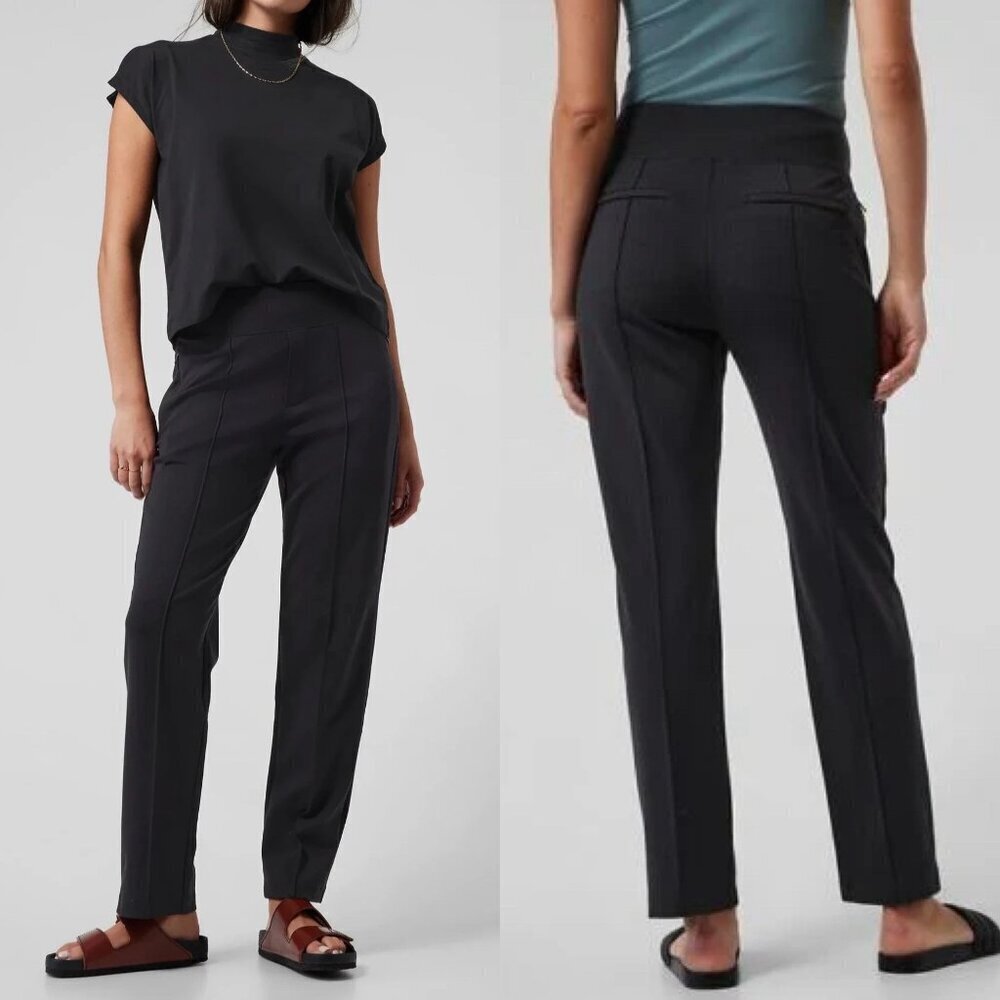 Athleta Black Ponte Stretch Pull On Eastbound Straight Leg Pants